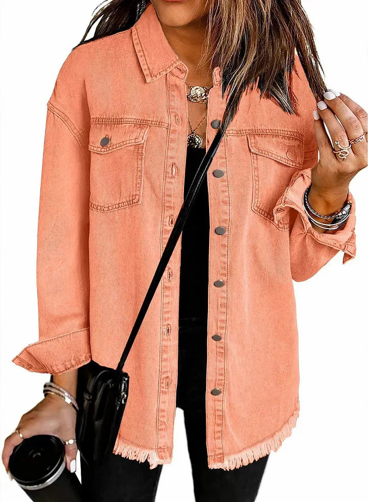 Veste en Denim Frangée pour Femmes