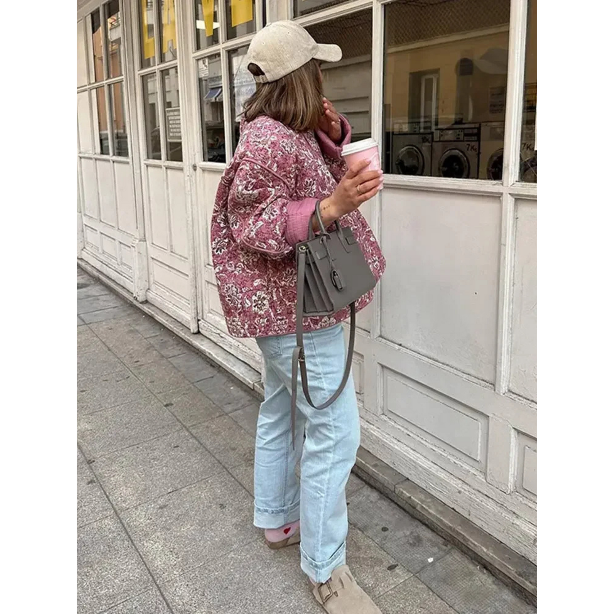 Giacca imbottita oversize floreale da donna