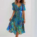 Robe Midi Évasée Col V pour Femmes