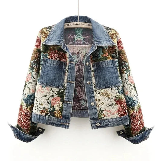 Veste en denim à imprimé floral pour Femmes