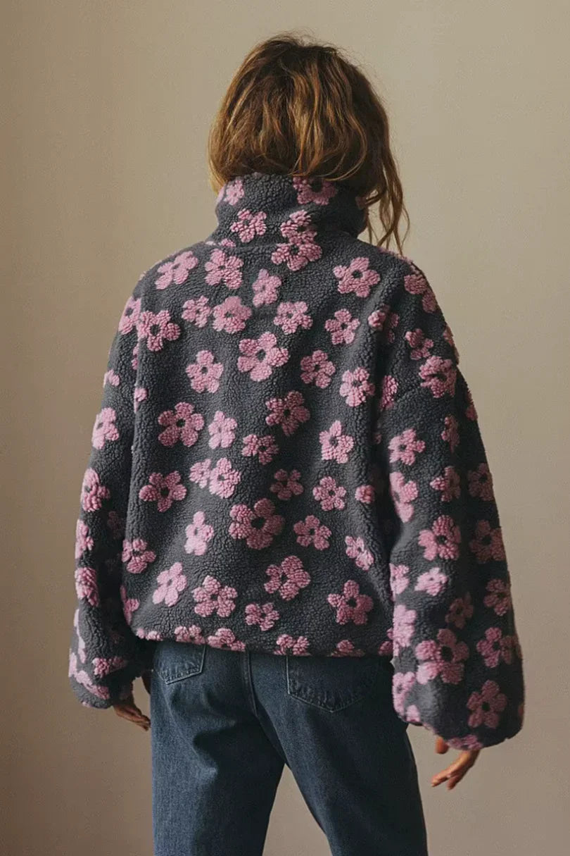 Pull chaud en polaire à motif floral pour femme