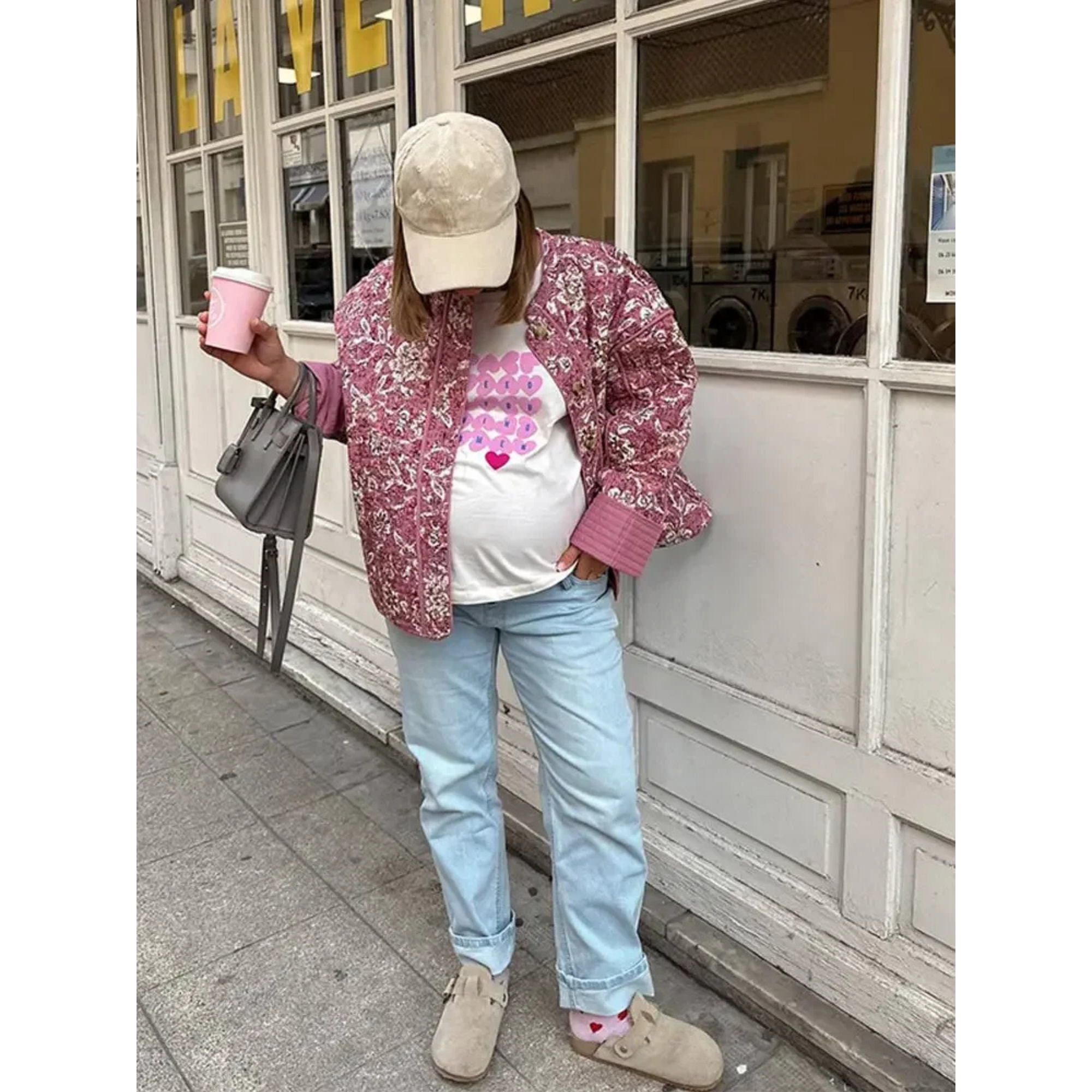 Giacca imbottita oversize floreale da donna
