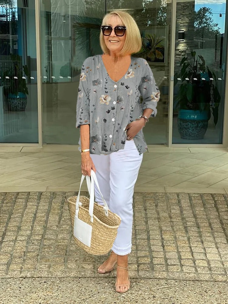 Blusa con scollo a V e stampa floreale da donna | Ideale per tutti i giorni