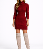 Vestito maglione corto aderente con maniche lunghe e collo alto da donna