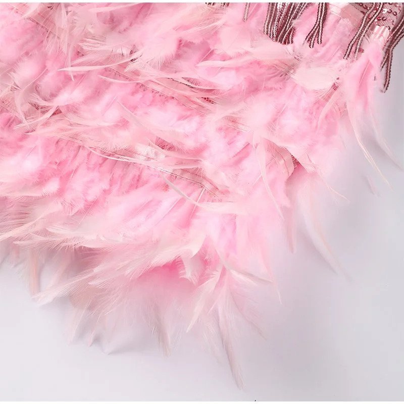 Robe Mini à Détails en Plumes pour Femmes