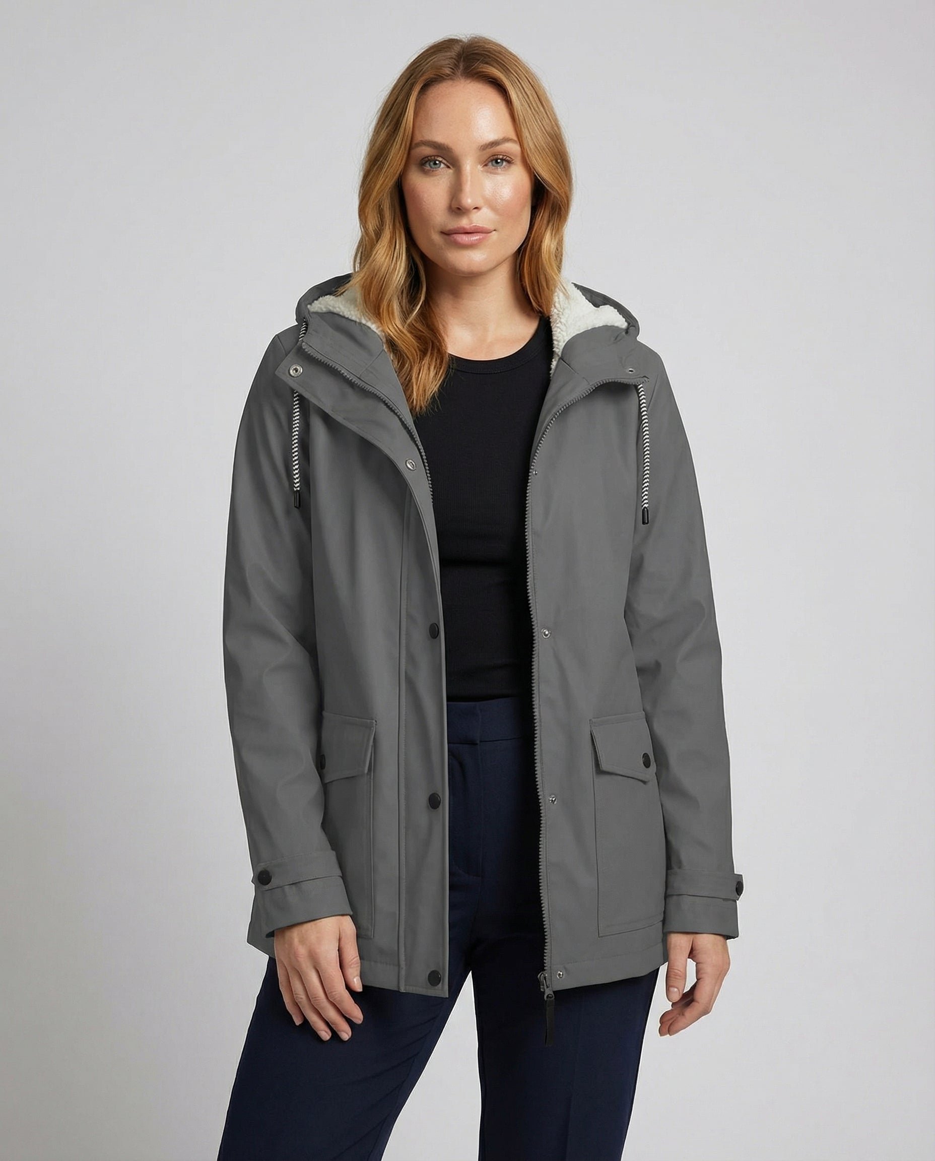 Parka oversize con cappuccio e pelliccia ecologica da donna