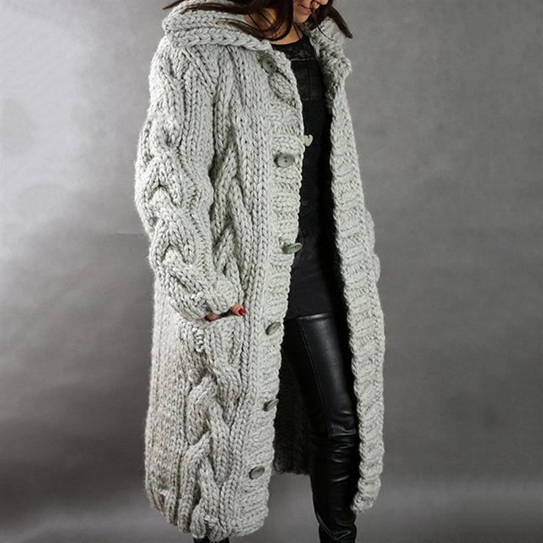Gilet lungo con cappuccio in maglia grossa da donna