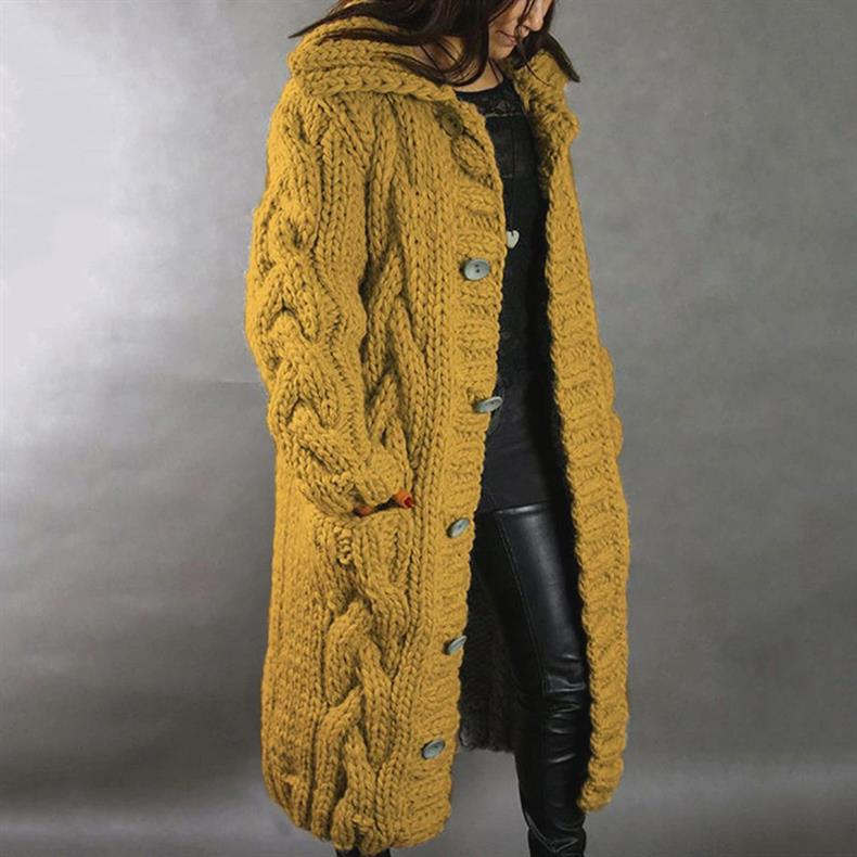 Gilet lungo con cappuccio in maglia grossa da donna