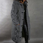 Gilet lungo con cappuccio in maglia grossa da donna