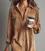 Vestito camicia midi dritto da donna con maniche lunghe in velluto a coste