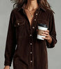 Vestito camicia midi dritto da donna con maniche lunghe in velluto a coste
