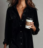 Vestito camicia midi dritto da donna con maniche lunghe in velluto a coste