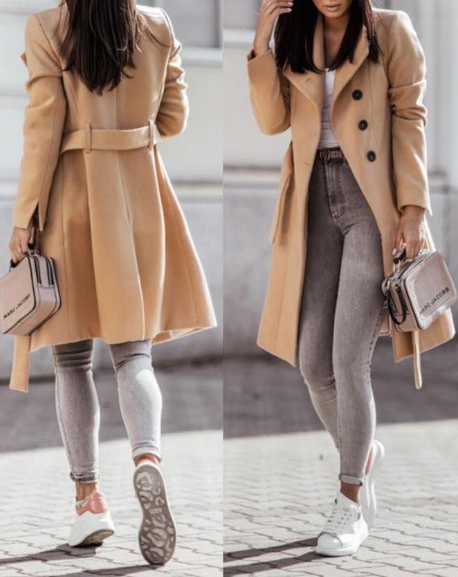 Manteau long femme avec ceinture