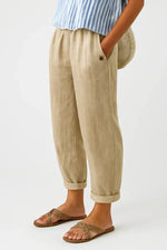 Pantaloni a gamba larga con vita elastica in lino per donna