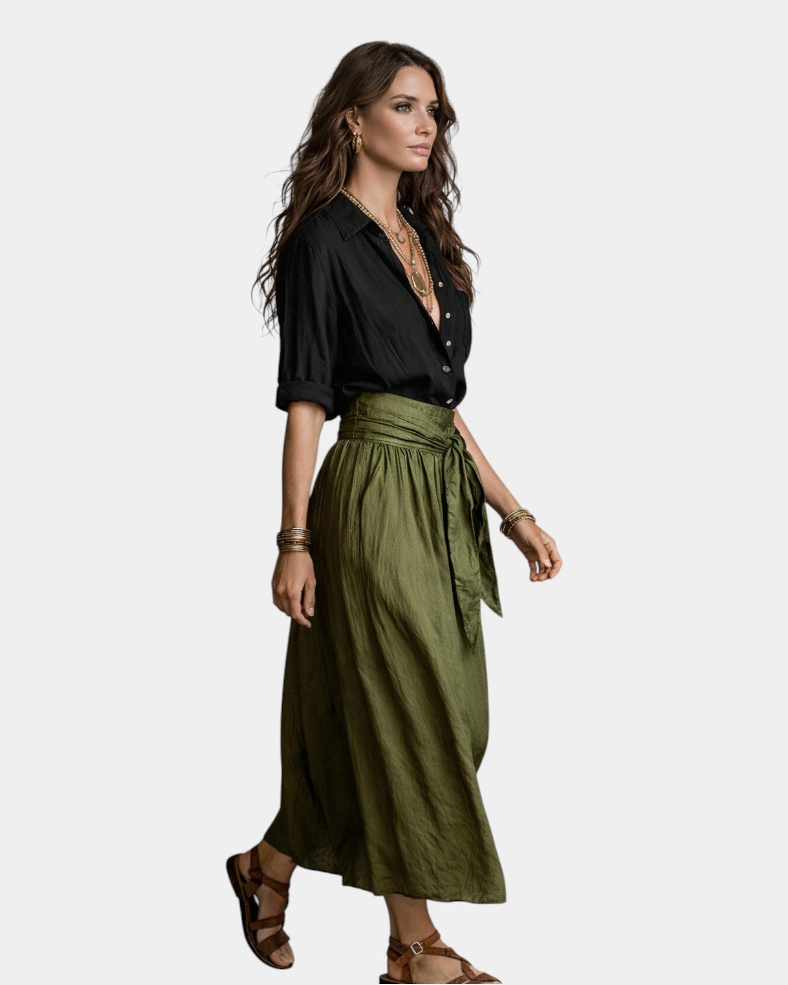 Completo Gonna Midi Vita Alta e Camicia da Donna | Ideale per il Quotidiano