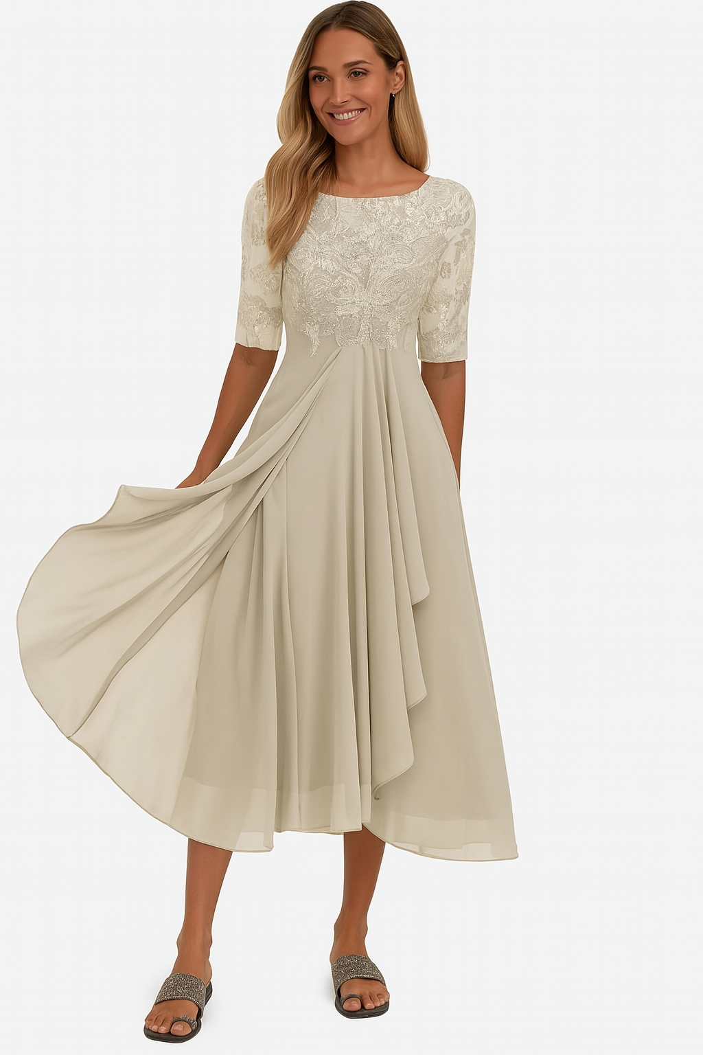Vestito midi svasato in pizzo da donna | Ideale per tutti i giorni