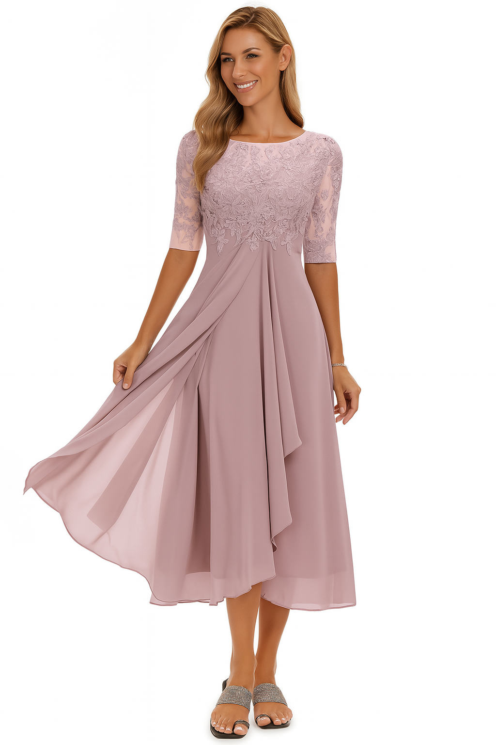 Vestito midi svasato in pizzo da donna | Ideale per tutti i giorni