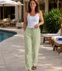 Pantaloni casual a vita alta in cotone e lino per donna