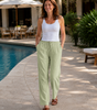 Pantaloni casual a vita alta in cotone e lino per donna
