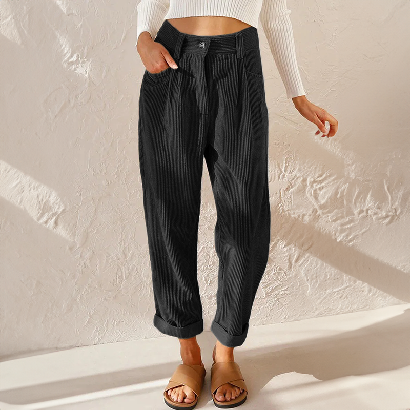 Pantaloni a vita alta in velluto a coste con taglio a carota per donna