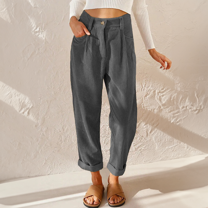 Pantaloni a vita alta in velluto a coste con taglio a carota per donna