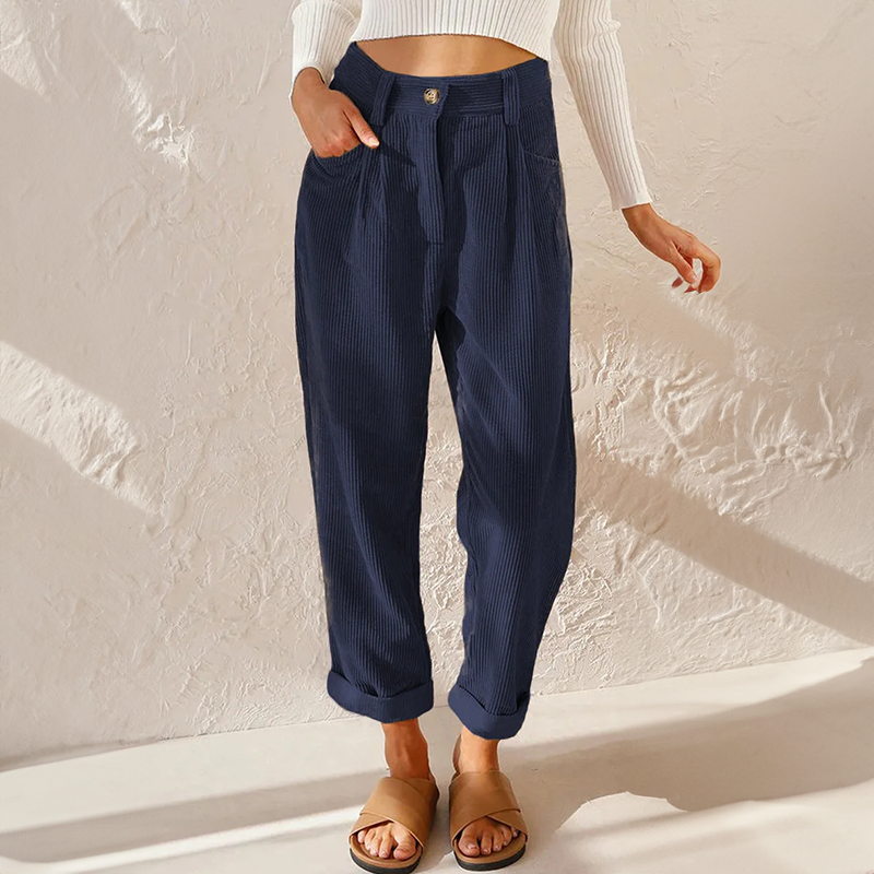 Pantaloni a vita alta in velluto a coste con taglio a carota per donna