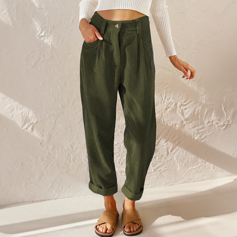 Pantaloni a vita alta in velluto a coste con taglio a carota per donna
