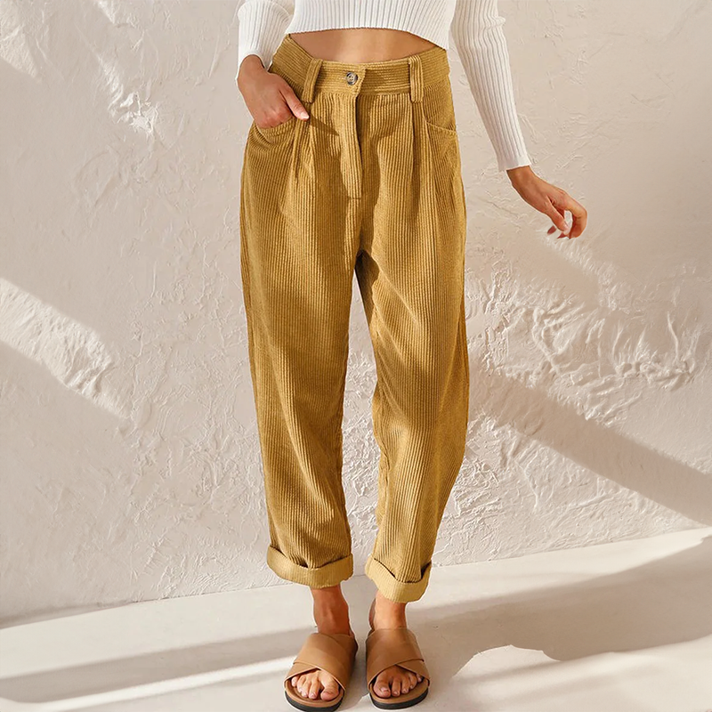 Pantaloni a vita alta in velluto a coste con taglio a carota per donna