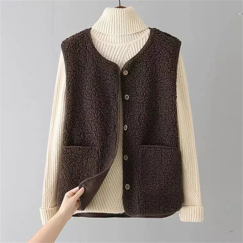 Gilet senza maniche in sherpa effetto pecora da donna
