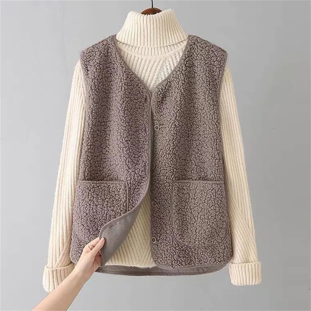 Gilet senza maniche in sherpa effetto pecora da donna