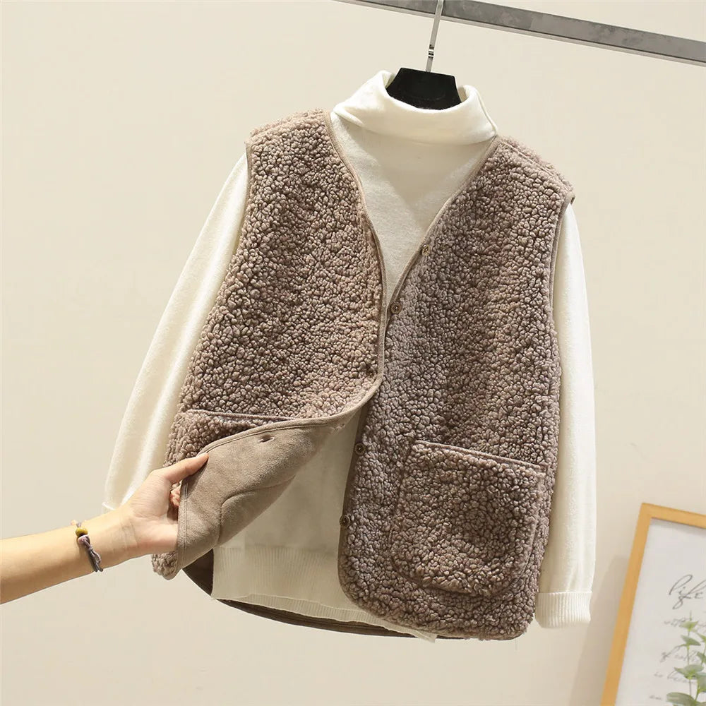 Gilet senza maniche in sherpa effetto pecora da donna