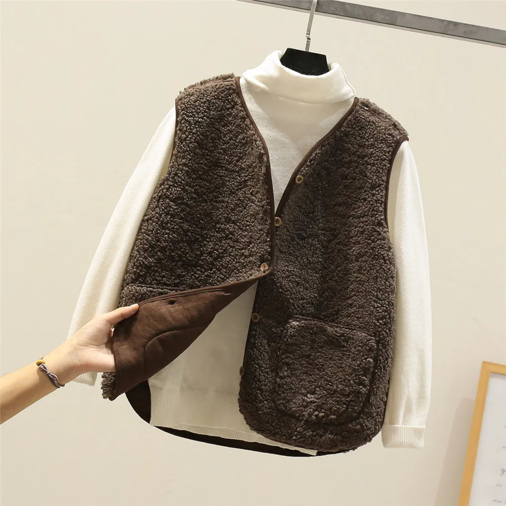 Gilet senza maniche in sherpa effetto pecora da donna