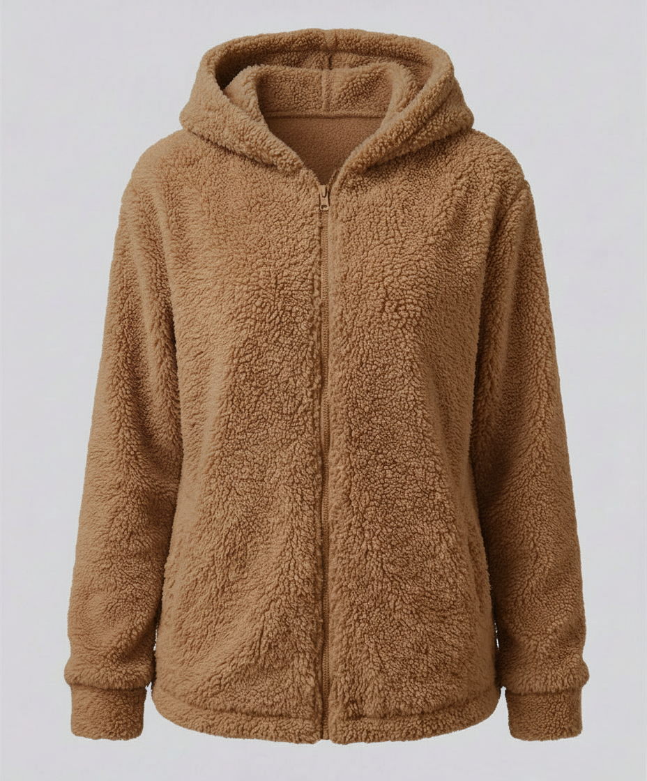 Felpa Teddy con Cappuccio in Pile da Donna