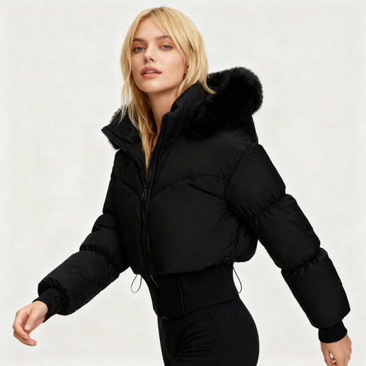 Veste Courte Élégante avec Capuche Amovible pour Femmes
