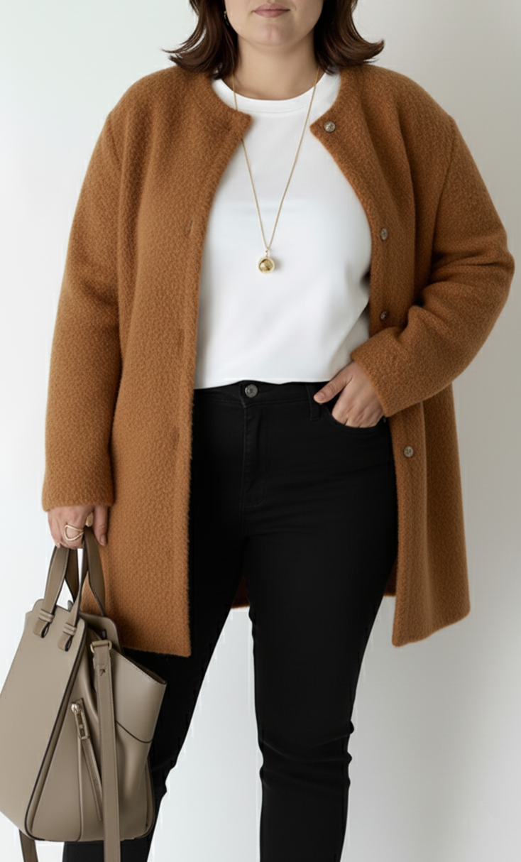 Cardigan lungo oversize in maglia con collo tondo da donna