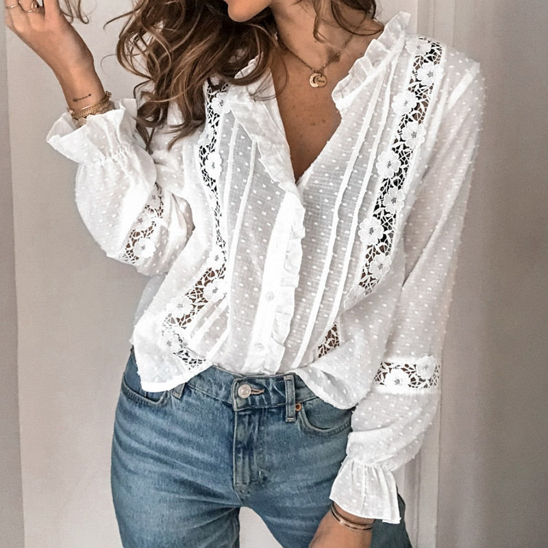 Blusa a maniche lunghe con chiusura a bottoni da donna | Ideale per l'uso quotidiano