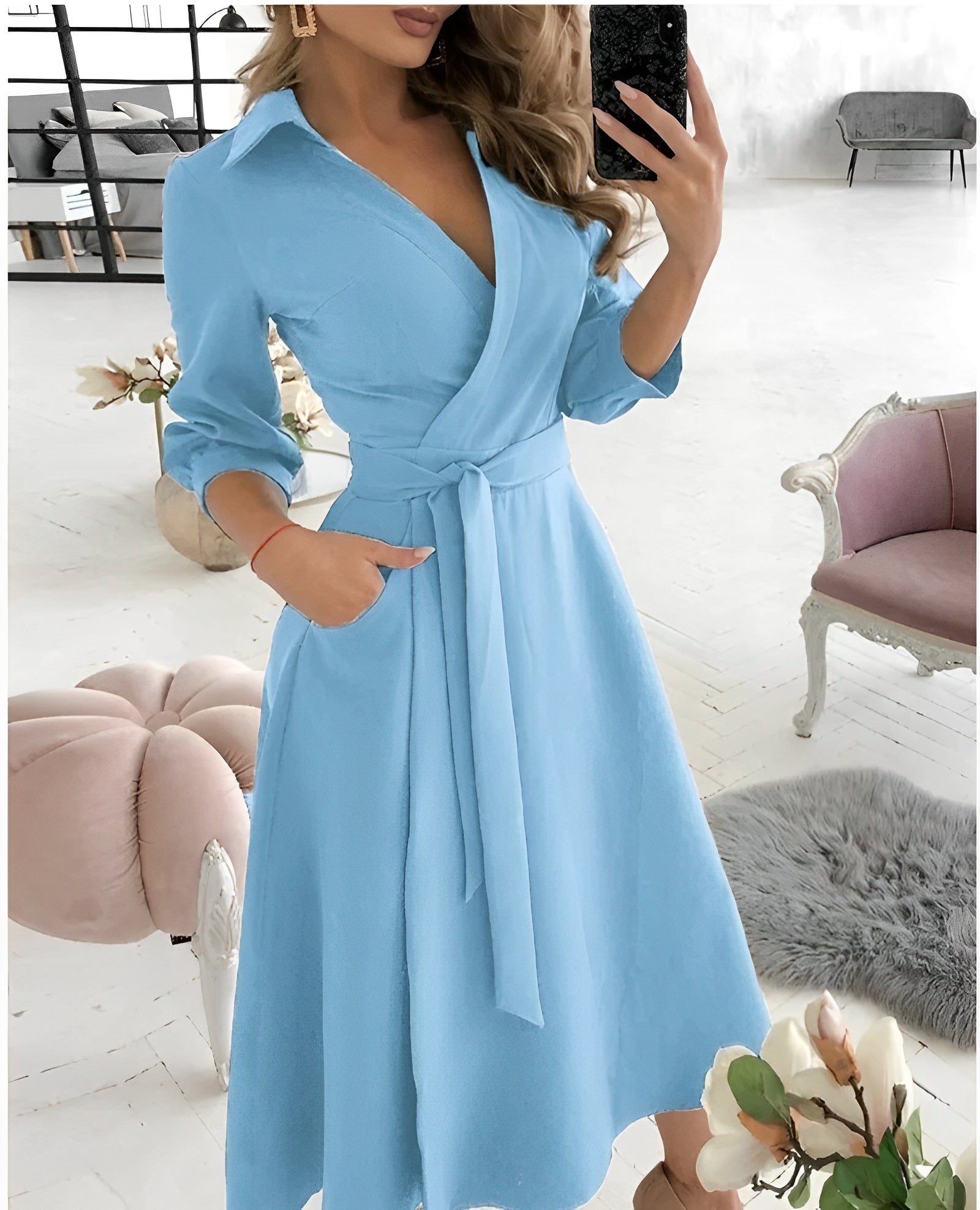 Abito midi elegante con maniche lunghe da donna | Ideale per occasioni speciali