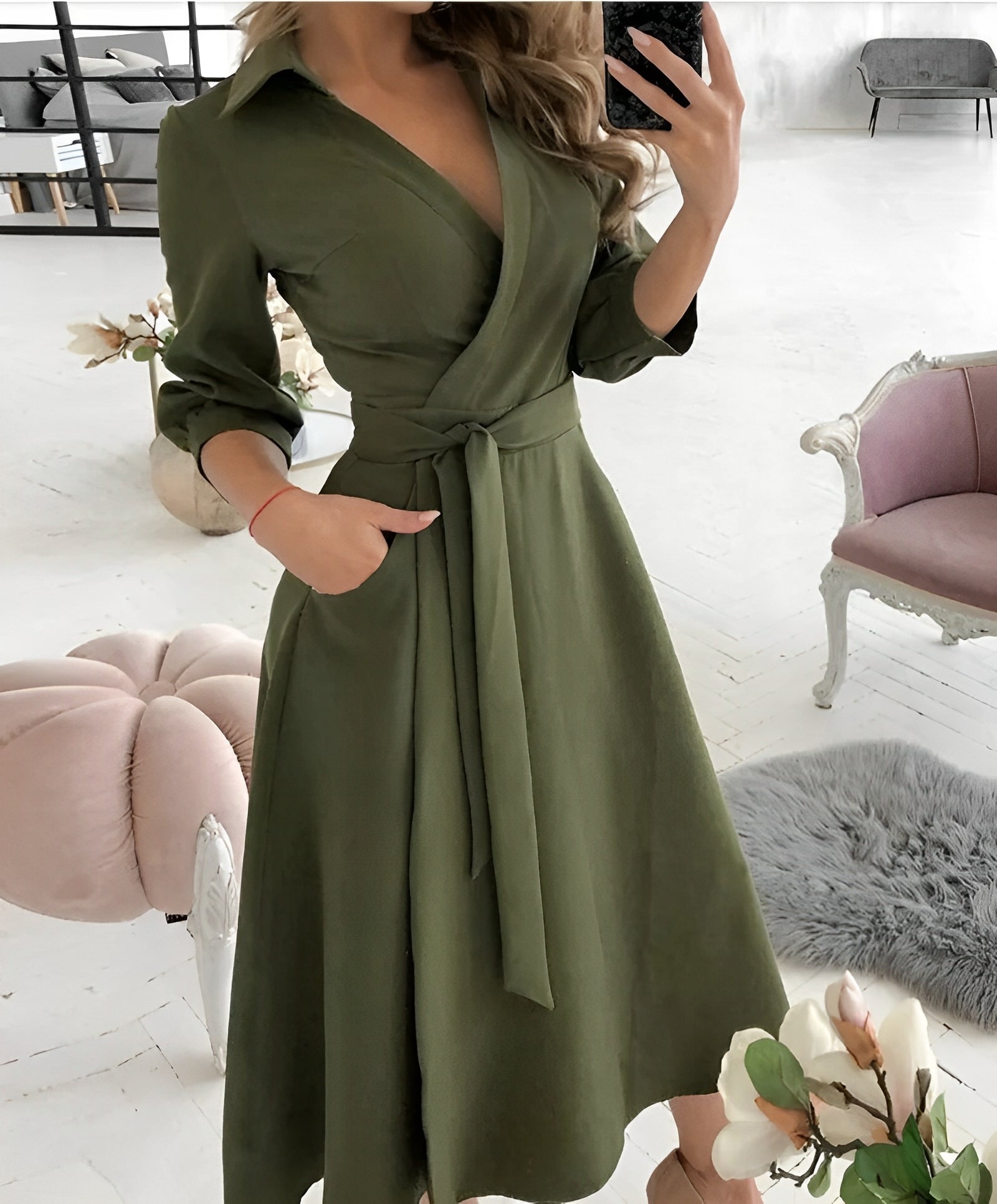 Abito midi elegante con maniche lunghe da donna | Ideale per occasioni speciali