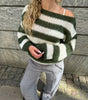 Maglione a maniche lunghe e collo tondo in maglia grossa a righe per donna