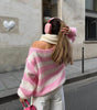Maglione a maniche lunghe e collo tondo in maglia grossa a righe per donna