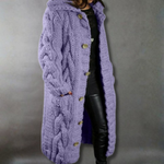 Gilet lungo con cappuccio in maglia grossa da donna