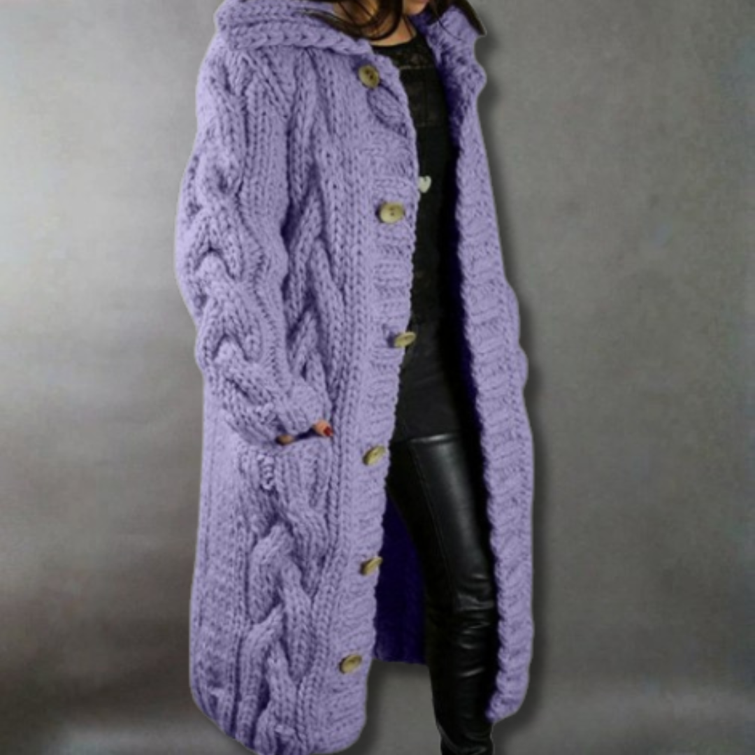 Gilet lungo con cappuccio in maglia grossa da donna
