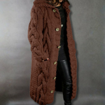 Gilet lungo con cappuccio in maglia grossa da donna