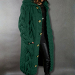 Gilet lungo con cappuccio in maglia grossa da donna