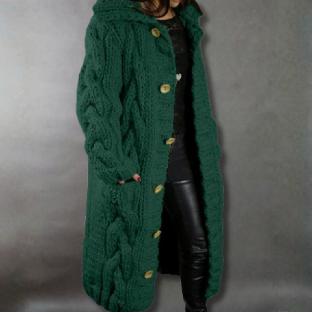 Gilet lungo con cappuccio in maglia grossa da donna