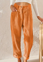 Pantaloni a vita alta in velluto a coste con taglio a carota per donna