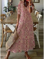 Robe Longue à Imprimé Géométrique et Manches Lanternes pour Femmes