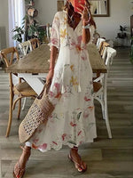 Robe Longue à Imprimé Géométrique et Manches Lanternes pour Femmes