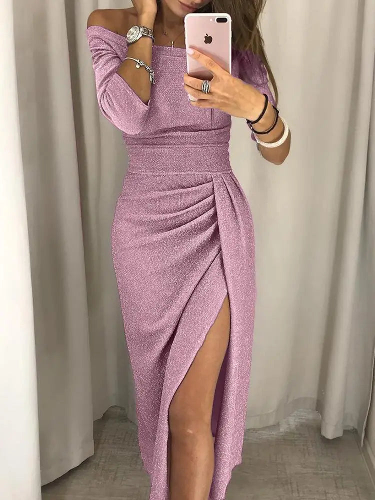 Abito Midi Brillante con Spalle Scoperte da Donna | Ideale per le Uscite