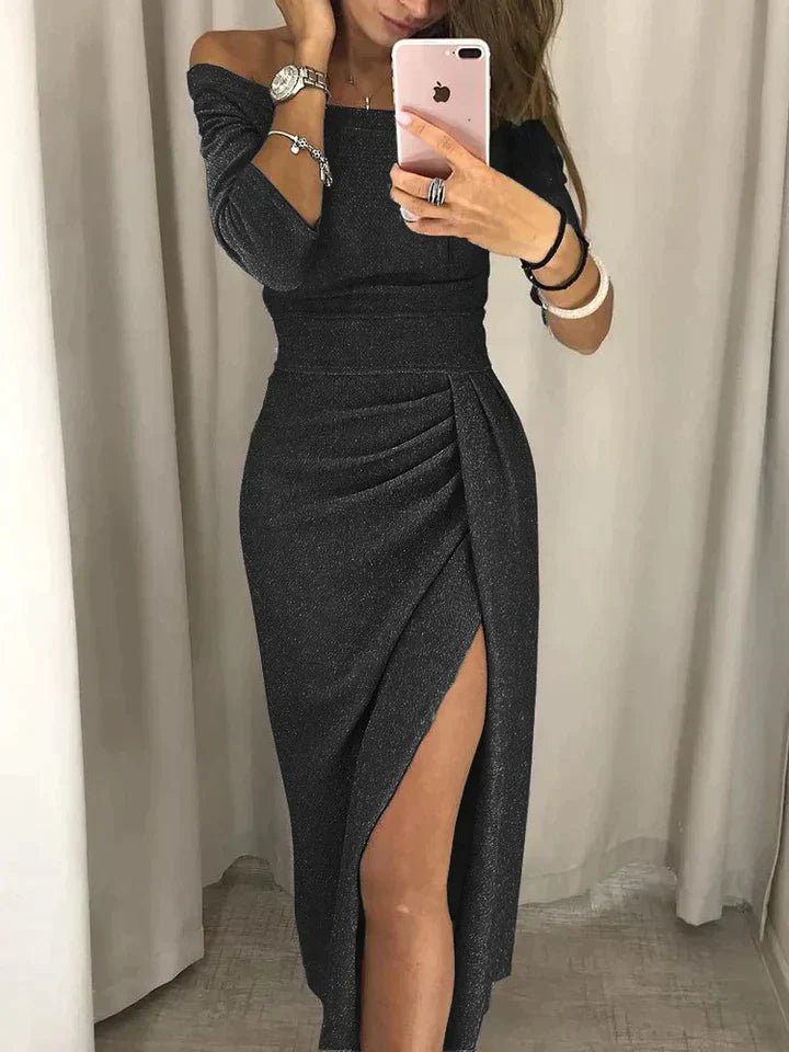 Abito Midi Brillante con Spalle Scoperte da Donna | Ideale per le Uscite